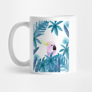 Cockatoo with tropical leaves in watercolor Mug